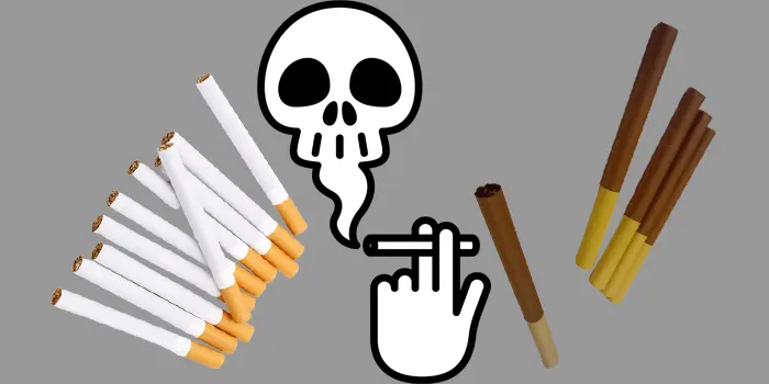 紙巻きタバコとリトルシガーからドクロ型の煙が出ている