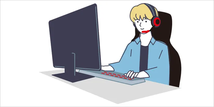 ゲーミングパソコンを操作している男性のイラスト