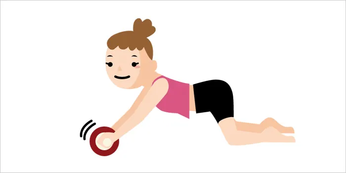 腹筋ローラーをしている女性のイラスト